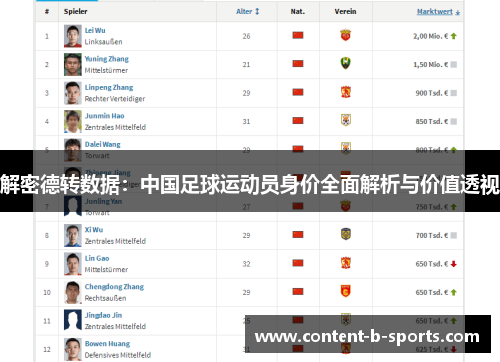 解密德转数据:中国足球运动员身价全面解析与价值透视