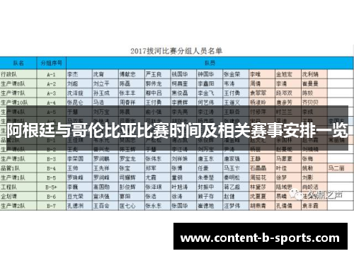 阿根廷与哥伦比亚比赛时间及相关赛事安排一览